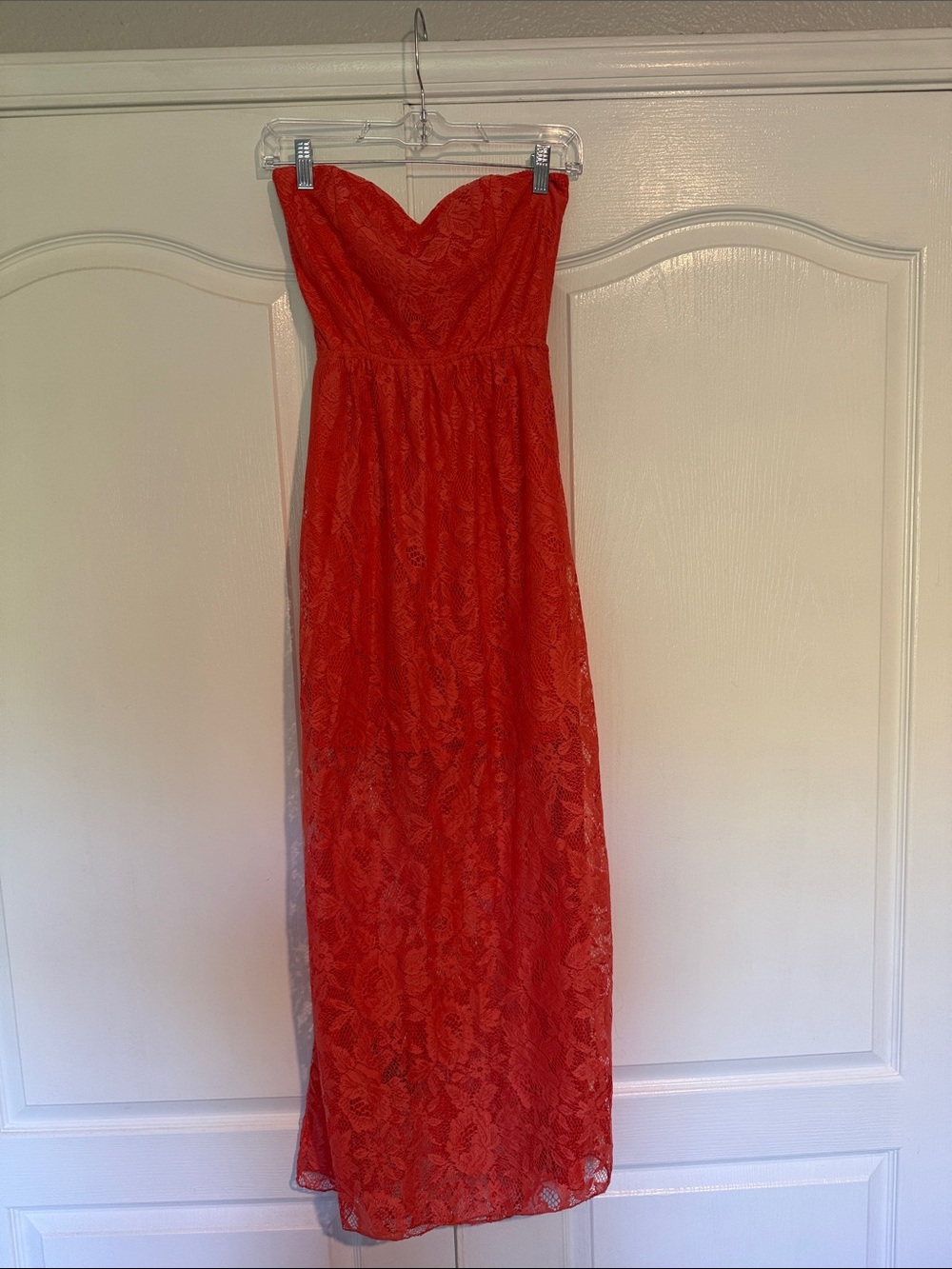 Charlotte Russe Strapless Red Lace Maxi Dress